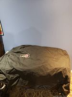 Photo of one black patio umbrella or BBQ cover showing fabric and logo