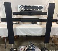 Overview of CD changer, two bar speakers and two floor speakers