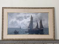 Full view of framed oil painting showing composition and frame.