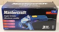 Mastercraft angle grinder original box showing brand and product type.