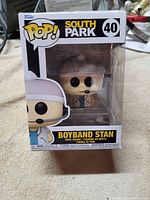 Front view of one Funko Pop South Park Boyband Stan figure in box, showing packaging and figure details.