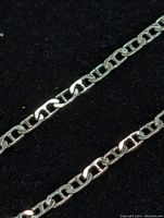 Close-up photo focusing on the sterling silver chain links showing rectangular flat shape and smooth finish.