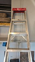 Full view of the 8 foot aluminum ladder showing steps and structural support.