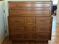 Front view of the full Gibbard dresser showing all 5 drawers and metal handles.