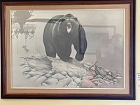 Front view of the framed M.G. Loates bear print showing the subject and minor scuffing on the frame.