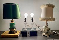 Photo showing all four lamps together on a surface, displaying their shades and bases