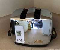 Front view of chrome Sunbeam toaster Model T-35 showing two slots and the Sunbeam logo on front