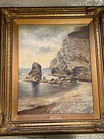 Full frontal view of the framed oil painting showing entire composition and frame