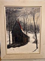 Full frontal view of the painting in its frame, showing overall composition and frame damage