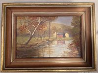 Frontal view of the framed oil painting showing full composition