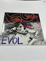 Front cover of Sonic Youth EVOL vinyl record showing artwork of child with colorful text