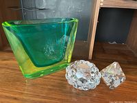 Front view of all three items on wooden surface