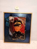 Full view of the framed mixed-media portrait featuring a German military officer in cap and uniform.