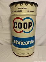 Front view of the CO-OP Lubricants metal can showing brand logo and labeling.