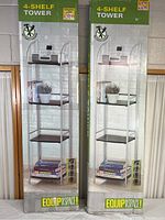 Two boxes of 4-shelf towers showing front packaging with product image and branding.