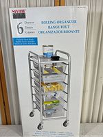 Photo of Seville Classics six drawer rolling organizer box showing product image with drawers and caster wheels.