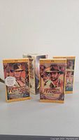 Front view of Indiana Jones VHS box set trilogy showing the three individual VHS cases with illustrated sleeves.