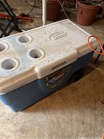 Coleman Blue and White Cooler with Lid and Cup Holders