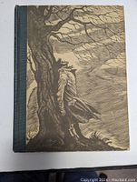 Front cover with textured spine and illustrated scene of a man leaning on a tree in windy weather.