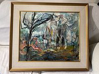 Front view of framed oil painting showing full composition and frame