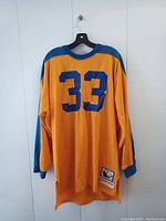Back view of Philadelphia Eagles football jersey number 33 in yellow and blue, displaying the number on back and long sleeves.