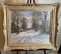 Front view of oil painting in gilded wood frame