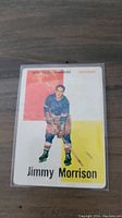 Front of the 1960 Topps Jimmy Morrison hockey card showing player image, name, team, and position.