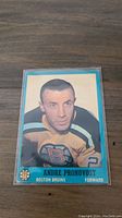 Front side of the 1962-63 Topps hockey card showing a portrait of Andre Pronovost in Boston Bruins jersey with team logo and player name.