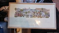 Framed limited edition print showing colorful historic homes of Galveston with signature and edition number.