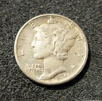 Obverse side shows left-facing Liberty with winged cap and the date 1941