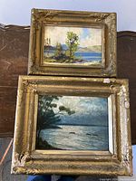 Both oil paintings on board displayed flat, showing overall lot