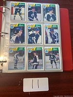 Binder page showing nine Toronto Maple Leafs hockey cards including Anderson, Benning, Daoust, Fairbarn, Fryer, Gavin, Gingras and Harris.