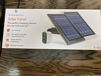 Box showing brand Wasserstein, product as solar panel for Eufy Cam 2C with 3-pack