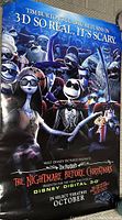 Front side of The Nightmare Before Christmas official 3D theatrical re-release one sheet poster showing main characters and title.