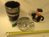 Photo of all three ceramic items together with measuring tape showing approximate sizes.