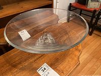 Clear JG Durand crystal bowl shown from above and slightly angled side, highlighting the geometric stepped pyramid base.