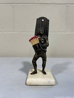 Front view of bronze Victorian figure with matches.