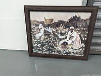 Full frontal view of framed print showing family in cotton field, signed Alex Porter.