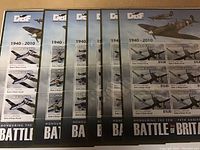 Photo showing the 8 blocks of Battle of Britain stamps from Solomon Islands, highlighting the aircraft designs and $15 face value on each stamp.