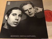 Photo of Simon & Garfunkel Bookends LP album cover with visible red record label.