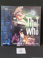 Front cover of The Who 12 inch laser disc titled 'Thirty Years of Maximum R&B Live' featuring guitarist jumping.