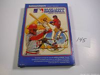 Front of the Intellivision Major League Baseball video game box showing artwork of baseball players in action pitchers and batters.