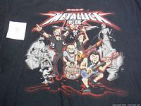 Close-up of Metallica cartoon caricature graphic front of black XL T-shirt