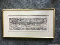 Full view of the framed antique Bologna map in horizontal orientation with gold frame and white mat.