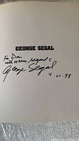 Photo of the handwritten signature and inscription by George Segal on the front inside page of the book, dated April 21, 1998.