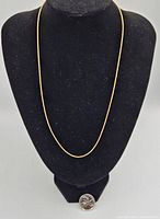 Full view of 22" gold rope chain displayed with Canadian quarter for scale