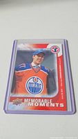 Photo of the Connor McDavid 2015 Upper Deck rookie card showing the front design with McDavid in an Oilers jersey.