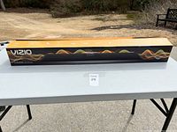 Box of Vizio 2.1 channel soundbar showing front with brand and product image.