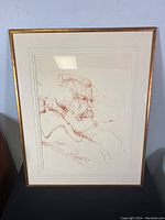 Framed original signed drawing by John Fenton from 1989 in thin gold frame.