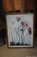 Front view of large framed poppy print on board, showing entire artwork, frame, and size indication.